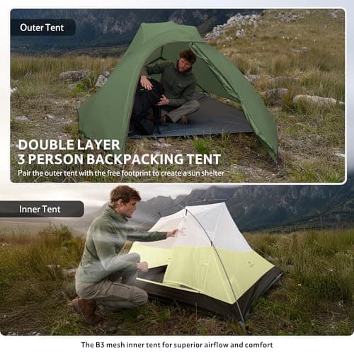 Naturehike Cloud Up Pro Camping Tent, 3 Person, Forest Green — view 2