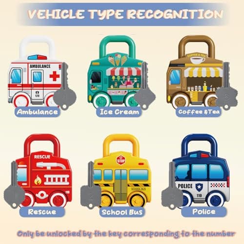 TEUVO Lock and Key Toys for Toddlers Montessori Toys for 1 2 3 4 5 Years Old, Early Educational & Activity Keys Unlock Toddler Fine Motor Skills Game Travel Toys Car Sensory Toy for Boys Girls Baby — view 6