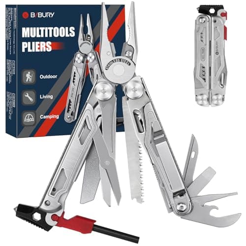 BIBURY Multitools, Camping Multi Tool Foldable Pliers with Scissors & Flint