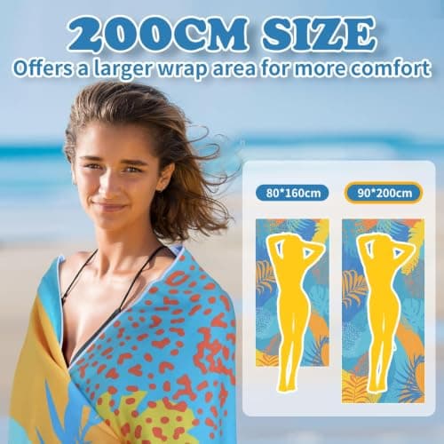 200 x 90 cm Microfibre Towel - Large Size Quick Drying Microfibre Beach Towels for adults, Sand-Free, Absorbentextra large Beach Towels for adults - Includes Storage Bag (Purple Tropical Vibes) — view 3