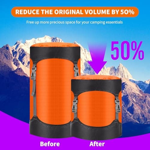 Risipu Compression Stuff Sack, 8L/15L/25L/35L/52L Sleeping Bag Compression Sack Great for Compression Bag Waterproof Outdoor Storage Bag for Backpacking, Traveling,Hiking and Camping (Orange, L) — view 2