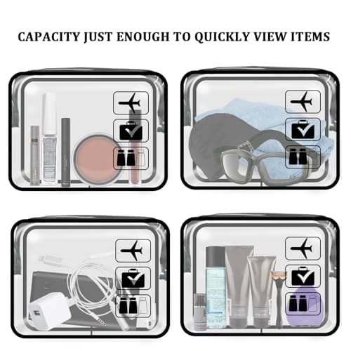 Clear Travel Toiletries Bag, 2 Pcs TSA Approved Toiletry Bag with Zippers Travel Accessories Portable Waterproof Cosmetic Makeup Bags for Women and Men (Black) — view 2