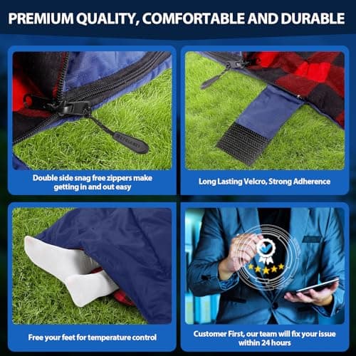 ETGLCOZY Double Sleeping Bag for Adults Camping, XL 2 Person, Navy/Red — view 4