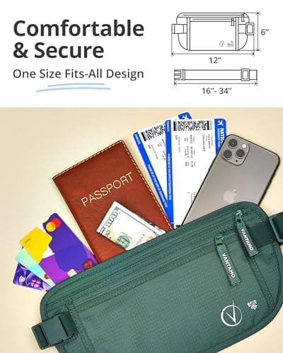 Vantamo Bum Bag with RFID, Ultra-Thin Money Belts for Travel Hidden Men, 2 Compartment Fanny Pack for Women Fits Passport & Phone to Protect Valuables, Waist Bag for Traveling, Hiking & Walks — view 4