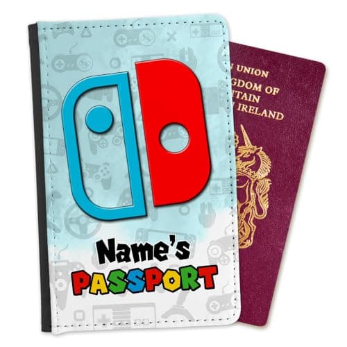EnvyFone Passport Holder Cover - Personalised - Gamer Design - Boys Girls - Childrens Kids Teens - Gift for Gamers - Holiday Travel Accessory Gift (Blue) — view 3