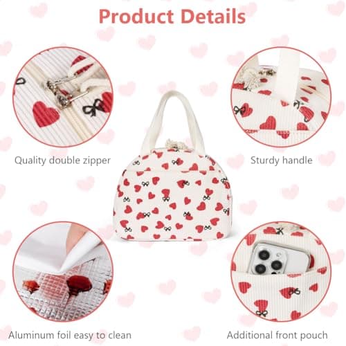 AOOTE Insulated Cooler Lunch Bag, Adults Kids Packed Lunch Box, Corduroy Cool Bag Lunche Box Container, Reusable Cooler Bags for Girls Boys Adults, Leakproof Tote Bags for Work School Picnic Travel — view 3