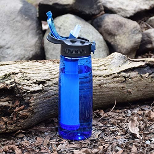 mountop Portable Water Filter Bottle - Emergency Water Filtered Bottle with 2-Stage Integrated Filter Straw for Hiking Backpacking and Travel BPA Free 22oz — view 4