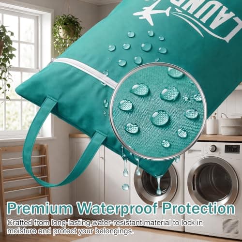 2 Pcs Large Travel Laundry Bags, Portable Waterproof Wet Clothes Bag with Zipper & Handle, Reusable Laundry Bags for Travelling, Swimming, Yoga, Gym, Camping, Family Vacation (Green) — view 4