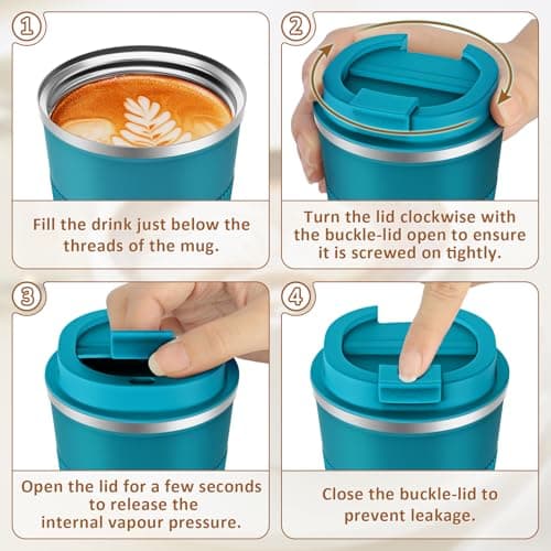 Travel Mugs,KETIEE 380ml Insulated Coffee Cup with Leakproof Lid,Reusable Double Walled Coffee Mug,Stainless Steel Thermal Cup for Hot Cold Drinks,Blue — view 6