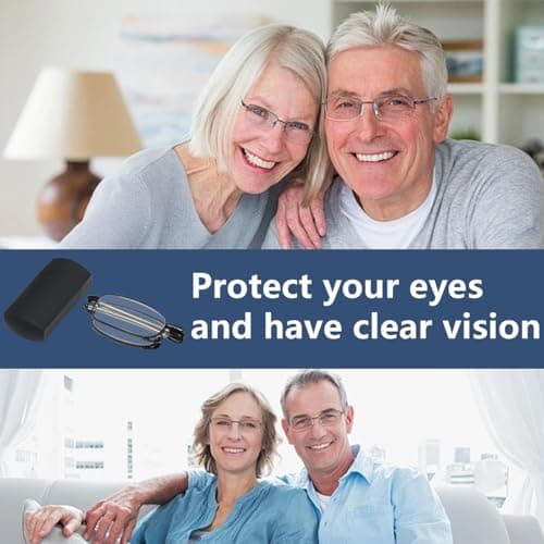 Foldable Reading Glasses, Portable Compact Foldable Pocket Glasses with Slim Black Flip Case, Blue Light Blocking Reading Magnifying Glasses for Seniors, Men and Women (Black, 2, x, transparent) — view 4