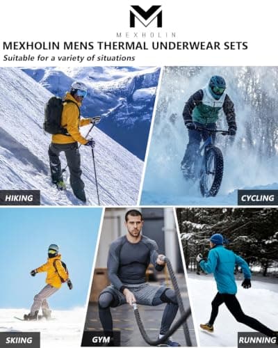 Mexholin Men's Thermal Underwear Mens Thermal Base Layer Set Long Sleeve Top & Bottom Winter Warm Quick Dry Long Johns for Workout Skiing Running Black/Navy L — view 5