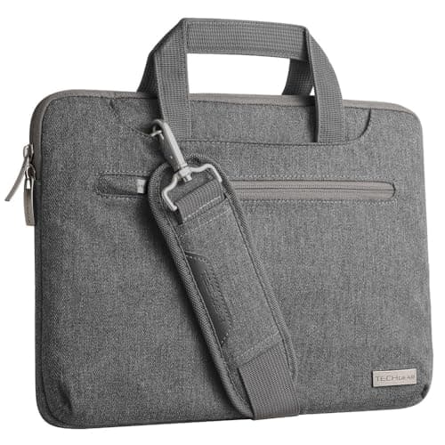 TECHGEAR Case for 12.8" - 13.6" Laptops, Portable Multi-function Laptop Case with Adjustable Shoulder Strap, Luggage Strap & Suppressible Handles, Portable Sleeve Organiser Case Cover + Pockets GREY