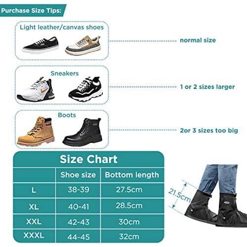 Waterproof Shoe Cover 44-45, GeeRic Waterproof Rain/Snow Boot Shoe Cover with Reinforced Strap/Zipper PVC Rainproof Cycling Overshoes Non-Slip Reusable Durable for Walking Outdoor Sports Camping — view 2