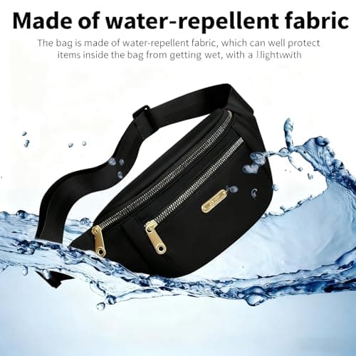 Qinsky Fashionable Fanny Pack Waist Bag Unisex Black Bum Bag - Water-Resistant Travel Pouch with 3 Zipper Pockets for Women Men Hiking Commute Essentials Secure Carry (Black) — view 4
