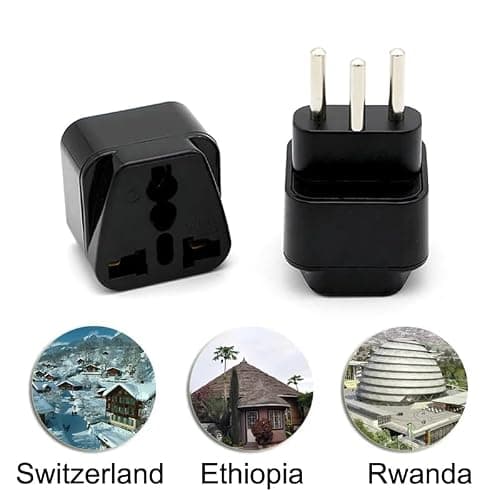 2 Pack UK to Swiss Plug Adapter, European Travel Universal Adapter for Switzerland (2PCS, Black) — view 3