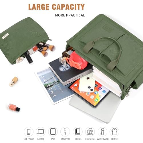 Captain Blues Corduroy Tote Bag for Women with Zipper, Large Capacity Work Bags Shoulder Handbag for School, Travel, College, Teacher with Adjustable Strap & Pockets (Green) — view 6