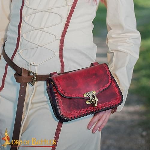 Genuine Leather Bag The Messenger Belt Bag Medieval Style Waist Cellphone Carry Belt Purse Renaissance Faire Costume Accessories Leather Bag (Maroon) — view 2