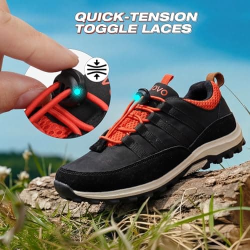 UOVO Non-Slip Quick Lace Boys Outdoor Trainers for School & Play, Breathable Upper, Reinforced Toe, Kids Walking Shoes, Ages 7–14, Black 3.5UK 36EU — view 2