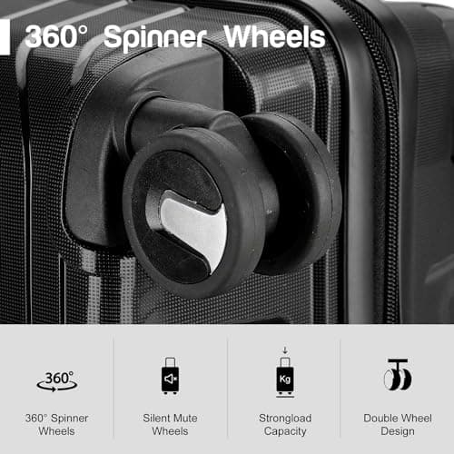 Aerostar 24” Medium Lightweight PP Hard Suitcase 4 Silent Spinner Wheels Check-in Luggage Integrated TSA Combination Lock for 15 to 20kg (Black, 75 Litre) — view 5