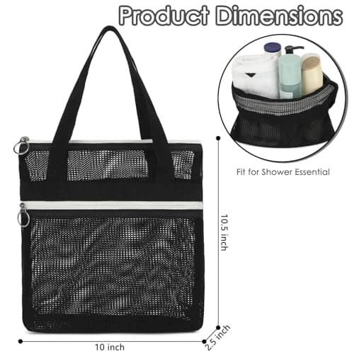 GYEUKHAM Mesh Shower Bag with 2 Zipper Pockets & Dual Handles, Quick-Drying Hanging Shower Caddy for College Essentials,Sunscreen,Dorm, Gym, Travel & Camping, Black — view 4