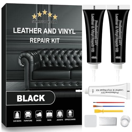 STARTSO WORLD Black Leather Repair Kit for Furniture, Leather Seat Repair Kit for Car Interior, Car Seats, Sofa, Jacket and Purse, Restore Any Material with Super Easy Instructions