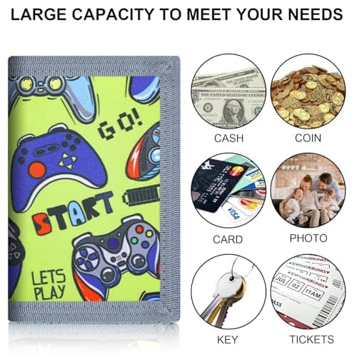 GUOYOU Kids Wallet Tri fold Coin Pocket with Zipper Key Chain and ID Window — view 5