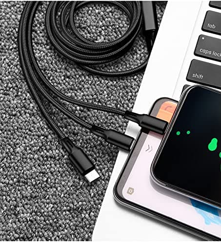 3-in-1 USB Charging Cable, Nylon Braided Multi Charger compatible with iPhone, Type-C, Micro USB Devices, Fast Charging Cable (Blue) — view 5