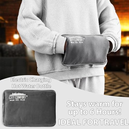 Rechargeable Electric Hot Water Bottle Heat Pad 6 Hour Warmth Temperature Control Detachable Lead Cosy Bed Warmer Hand Warmer Pouch Gifts (Charcoal) — view 2