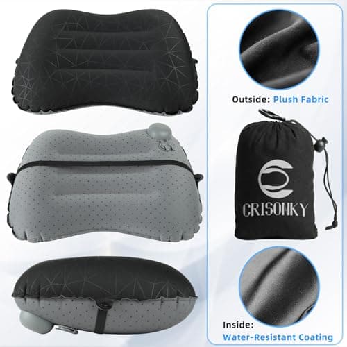 Crisonky Camping Pillow with Built-in Pump - Inflatable Pillows - Travel Pillows for Backpacking & Airplane, Lumbar Support Blow Up & Press to Inflate Pillow, Compressible, Comfortable Pillow — view 5