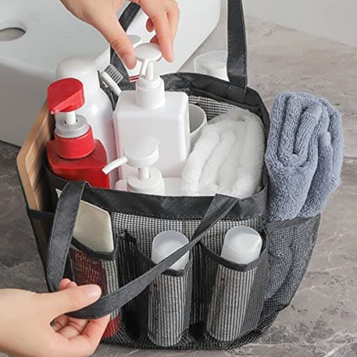Pebipoo Mesh Shower Caddy Bag, Quick Dry Portable Tote Bag and Inner Pocket With 8 Pockets for Dorms Bathroom, Swimming, Gym, Beach, Travel (Gray) — view 6