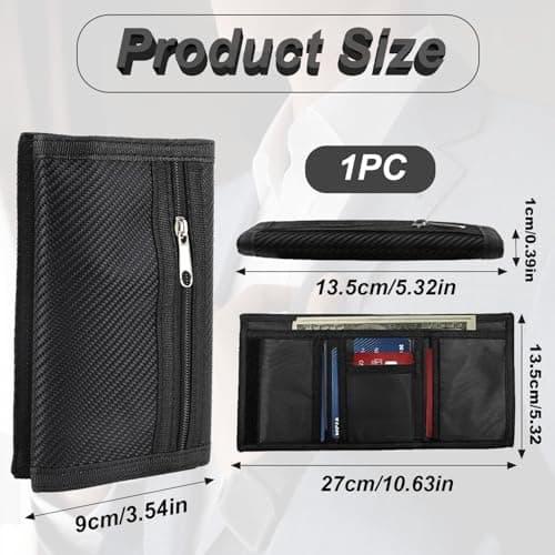 Slim Wallets for Men UK Thin Compact RFID Blocking Carbon Fiber Travel Wallet with Zipper Coin Purse Sports Wallet Holds 6 Cards Cash Gifts for Fathers Boyfriends Birthdays Black — view 2
