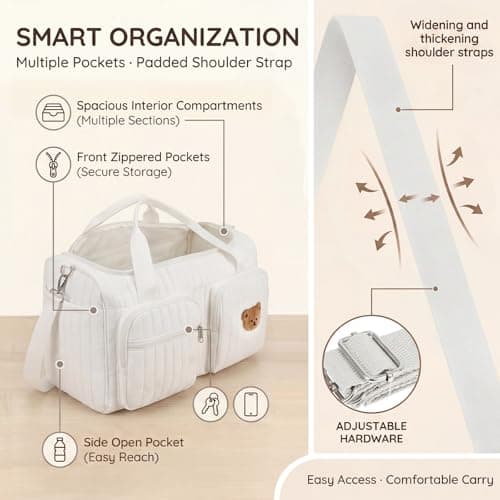 GWCYMYD Large Baby Hospital Bag, Baby Changing Bag, Soft Maternity Bags with Cotton Padding & Multiple Pockets Essential Nappy Bags for Mum, Lightweight Travel Overnight Holdall Shoulder Strap(White) — view 5