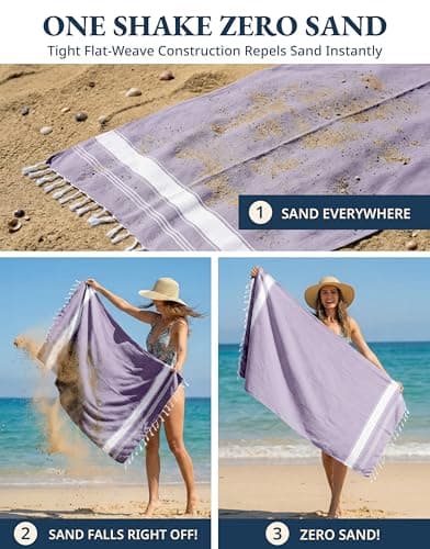 LANE LINEN Large Pool Towels, Cotton Rich XL Beach Towel 2 Pack, Pre-Washed, No Shrink, Quick Dry Oversized Beach Towels, Stylish Beach Towel For Women, Sand Free Towel, 39"x71" - Regal Orchid — view 5