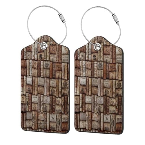 FEYUNYAN Leather Luggage Tags with Privacy Flap, 1 Pcs Travel Id Bag Tags, Wine Cork, Waterproof Suitcase Name Badge Holders with Stainless Steel Loop for Travel, Backpack, Luggage Identification