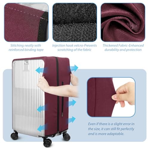Linpr Clear PVC Suitcase Cover, Travel Luggage Protector, Red, 30 — view 4
