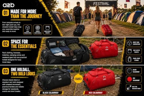A2B Large 30" Wheeled Holdall Rolling Duffle Bag with Wheels, Red or Black — view 4