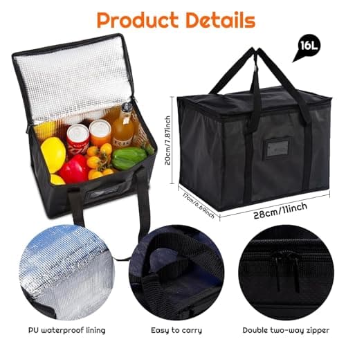 SUOXU 16L Insulated Lunch Bag Thermal Cooler Bag - Leakproof Reusable Lunch Box Tote for Men & Women, Work School Picnic Travel (Black) — view 2