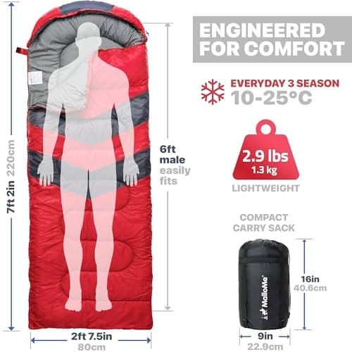 MalloMe Sleeping Bags for Adults & Kids Sleeping Bag 3-4 Season - Ultralight Backpacking Sleeping Bag Cold Weather & Warm, Lightweight Compact, Single Adult Girls Boys Winter Sleep Camping Accessories — view 2