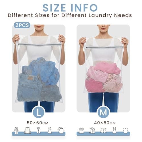 Gifray 2 Pack Mesh Laundry Bags for Washing Machine, 2 Large (60x50cm) Wash Bags for Delicates, Jumpers, Cardigans, Dresses, Jackets, Coats — view 2