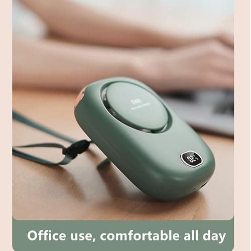 Mini Wearable Personal Fan, Hanging Neck Rechargeable Portable Summer Cooling Fan with Lanyard and Bracket, Powerful 3 Speed 120 Degree Wide-angle Clip on Waist Outdoor Bladeless Small Fans (Green) — view 3