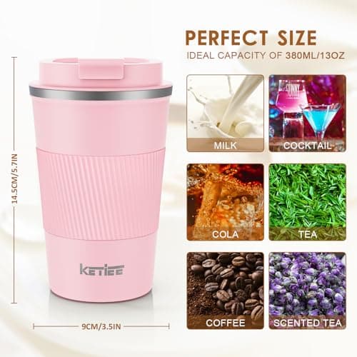 KETIEE Travel Mug Insulated Coffee Cup Reusable Coffee Cups Travel Mugs with Leakproof Lid, Double Walled Coffee Travel Mug, Stainless Steel Coffee Mug for Hot Cold Drinks, 380ml Pink — view 6