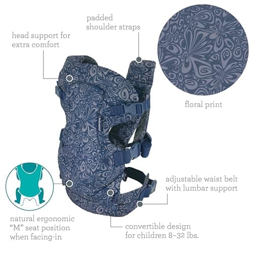 Infantino Flip Advanced 4-in-1 Baby Carrier - Ergonomic, Convertible, Face-in and Face-Out Front and Back Baby Carrier Newborn to Toddler 3.6-14.5 kg, Floral Navy — view 6