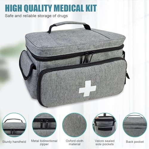 Naapesi Medical Bag-Empty First Aid Bag, Emergency Kit, Nurse Bag, Large Capacity Medicine Organizer with Multiple Compartments for Home Visits, Home, Travel (Grey) — view 4