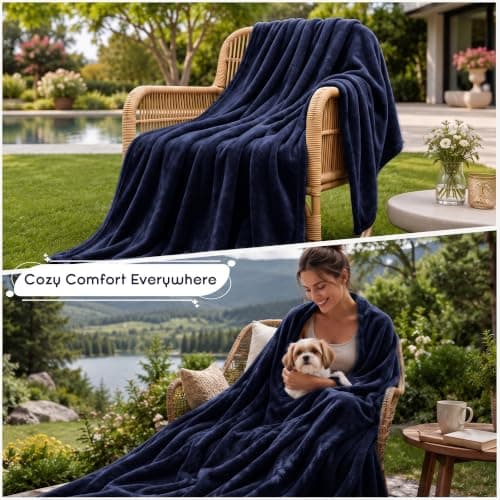 MOONLIGHT20015 Fleece Throw Blanket for Sofa - Soft Cosy Fluffy Blankets for Bed, 400 GSM Silk Touch Warm Single Throws for Audlts, Navy, 130x150 cm — view 5