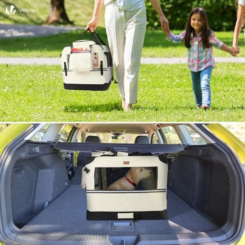 VOUNOT Pet Carrier Bag Portable Foldable Dog Cat Travel Carrier Bag, 3 Entry Doors, Breathable Mesh and Padded Handles, M Beige — view 3