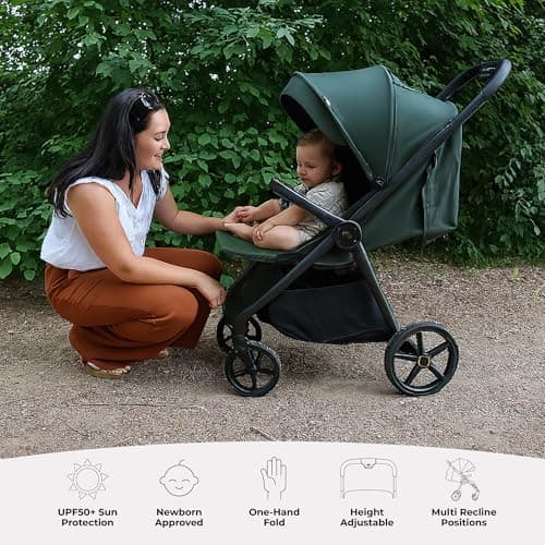 My Babiie MB170 Plus Pushchair – from Birth to 4 Years (22kg), 4-Wheel Suspension, Large Basket, XL Canopy, Foldable, Compact, Stroller with Footmuff, Cup Holder, Rain Cover – Green — view 2