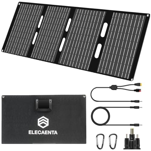 ELECAENTA 60W Solar Panel ETFE Portable Solar Charger 3 Ports, IP68 Waterproof, Foldable Lightweight Monocrystalline Solar Cell for Camping Power Station Generator RV Home Outdoor