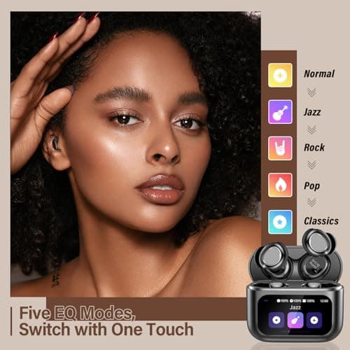 Wireless Earbuds with Smart Touch Screen, Bluetooth 5.4 Sleep Earbuds In Ear with ENC Noise Cancelling Mic, 48H Sleep Headphones with 5 EQ Modes, HiFi Stereo IP7 Waterproof Mini Ear Buds, Black — view 4