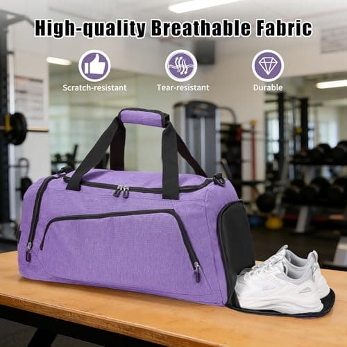 OLQI Gym Bag with Shoe Compartment & Wet Pockets for Men/Women,Sports Duffle Bags for Workout/Fitness/Travel (Purple, 20"x11"x11") — view 5