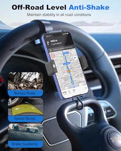 Kolasels Steering Wheel Phone Holder with Large Metal Clip[Thick Cases Friendly]Adjustable Phone Holders for Your Car, Truck, Tesla, Hands Free Phone Mount for iPhone 16 15 Pro Max, Android Smartphone — view 3
